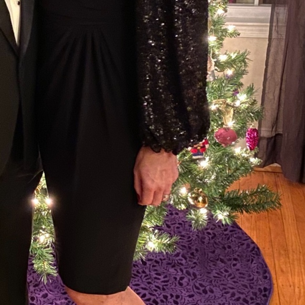 PRICE DROP!!! ADRIANNA PAPELL BLACK DRESS SEQUIN SLEEVES SIZE 4 - Picture 15 of 16